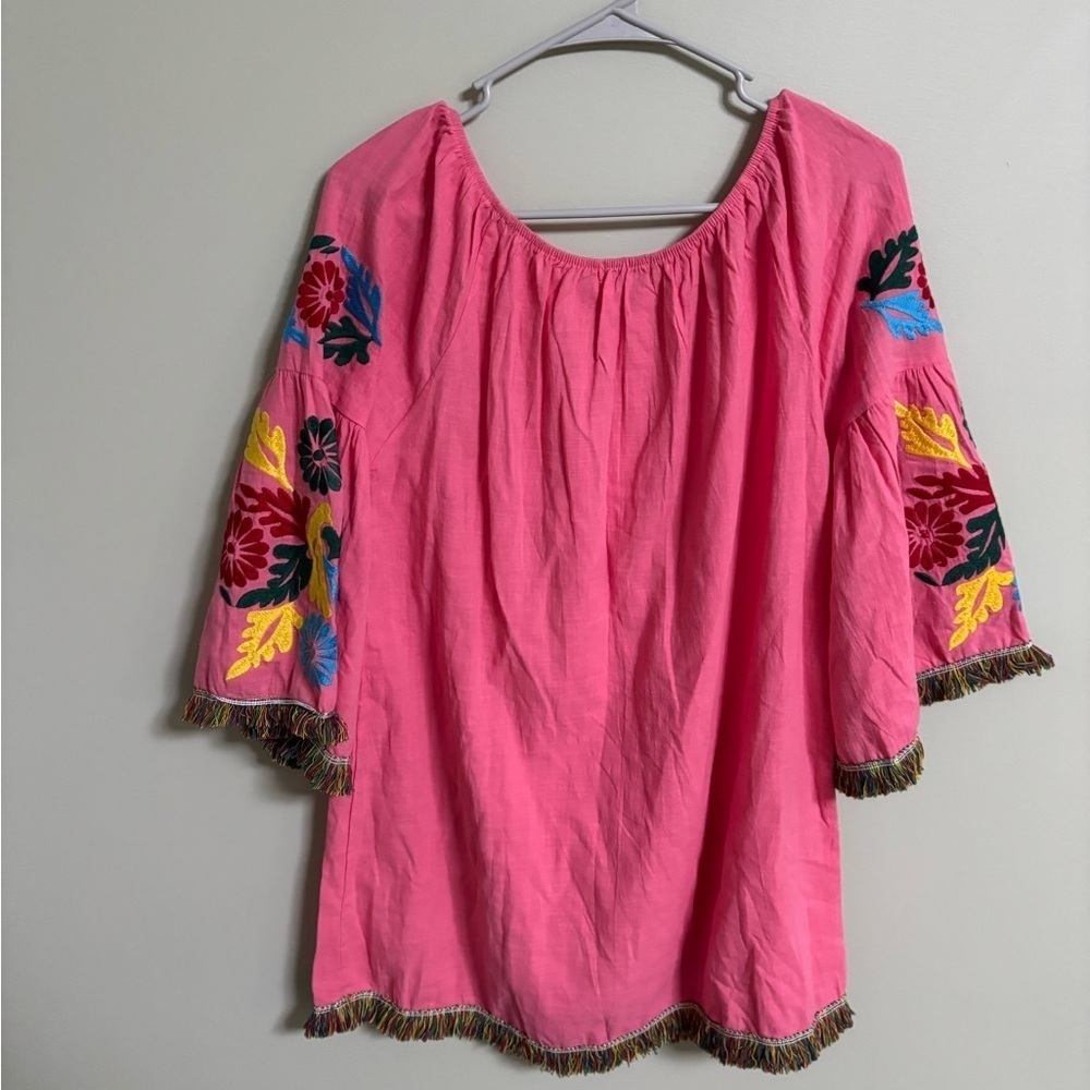 Velzera Size Medium Off Shoulder Tunic Dress Embroidered Fringe New Cotton Boho - Picture 3 of 9
